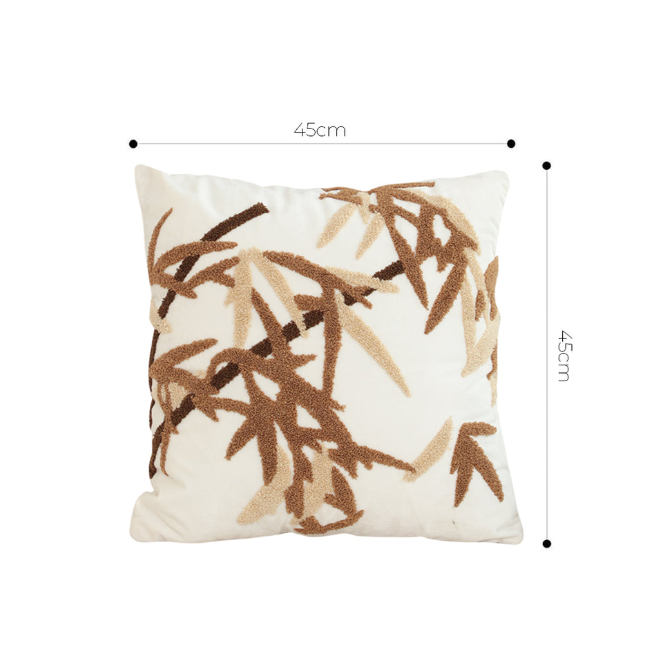 SOGA 2X 45cm Cream Brown Bamboo Leaf Botanical Embroidered Throw Pillow