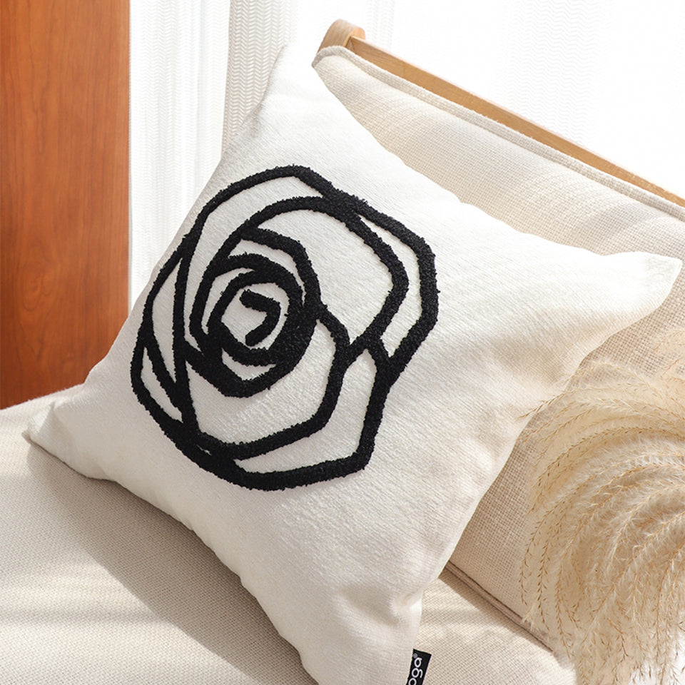SOGA 2X Embroidered Cushion 45cm White Black Rose Flower Pattern Decorative Throw Pillow