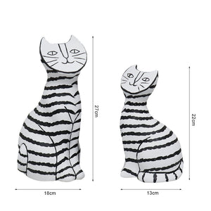 SOGA 22cm and 27cm Black & White Striped Cat Resin Sculptures for Stylish Home Decor