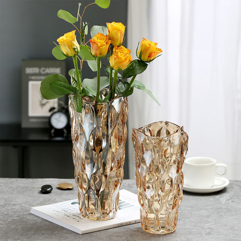 SOGA 29.8cm Golden Amber Glass Crystal Vase Elegant Modern Home Decor
