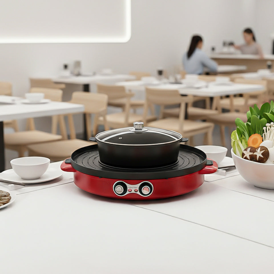 SOGA 2X 2-in-1 44CM Electric Hot Pot BBQ Grill Maifan Stone Non-Stick Coating 2100W