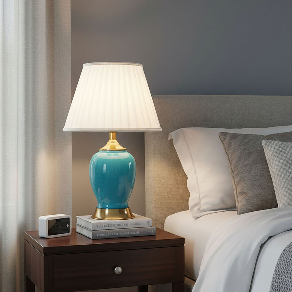 SOGA 2X Ceramic Oval Table Lamp with Gold Metal Base Desk Lamp Blue