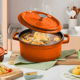 SOGA 2X Cast Iron 24cm Enamel Porcelain Stewpot Casserole Stew Cooking Pot With Lid Orange