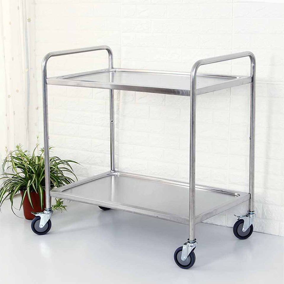 SOGA 2 Tier Stainless Steel Round Kitchen Trolley 86x54x94cm