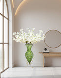 SOGA 67cm Green Glass Tall Floor Vase with 10pcs White Artificial Fake Flower Set