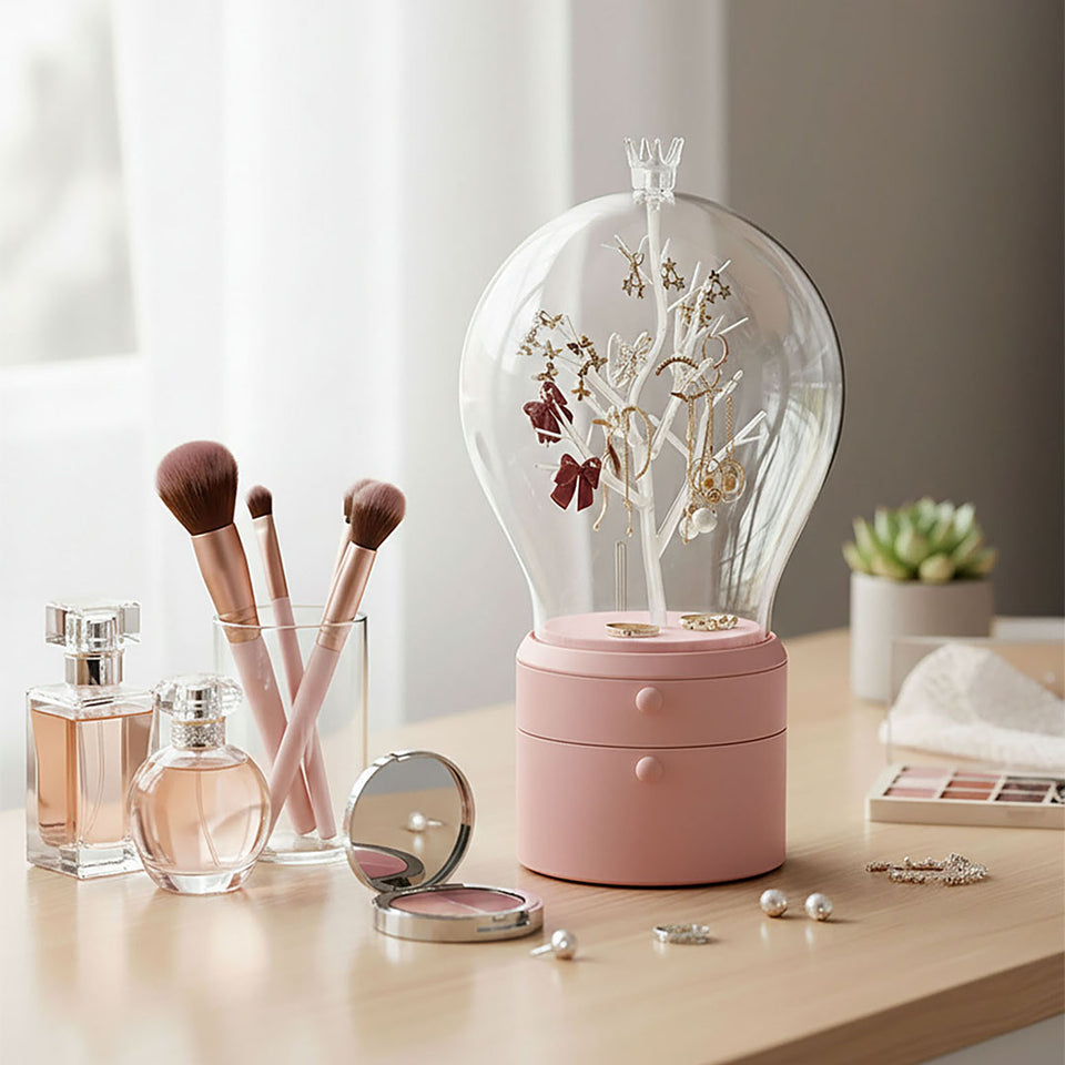 SOGA Pink 360 Degree Rotating 2 Layered Jewelry Storage Box Waterproof Dustproof Accessories Organiser