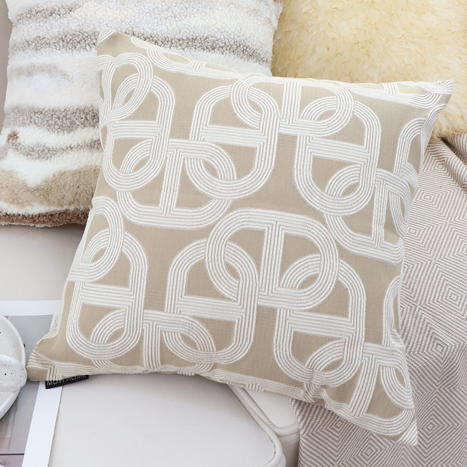 SOGA 50cm Throw Pillow Beige Interlocking Geometric Pattern Modern Accent for Home Décor