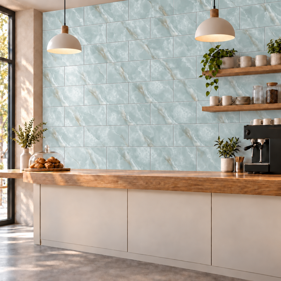 SOGA Peel & Stick Floor and Wall Tiles 30 x 60cm 10 Pack Jade Faux Marble