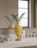 SOGA 40cm Ceramic Oval Flower Vase with Gold Metal Base Yellow