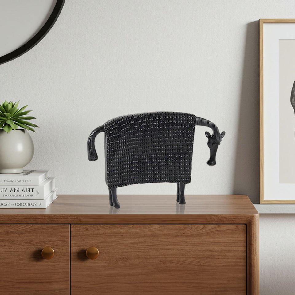 SOGA 24cm Black Cow Sculpture with Dotted Pattern in Resin for Modern Home Decor