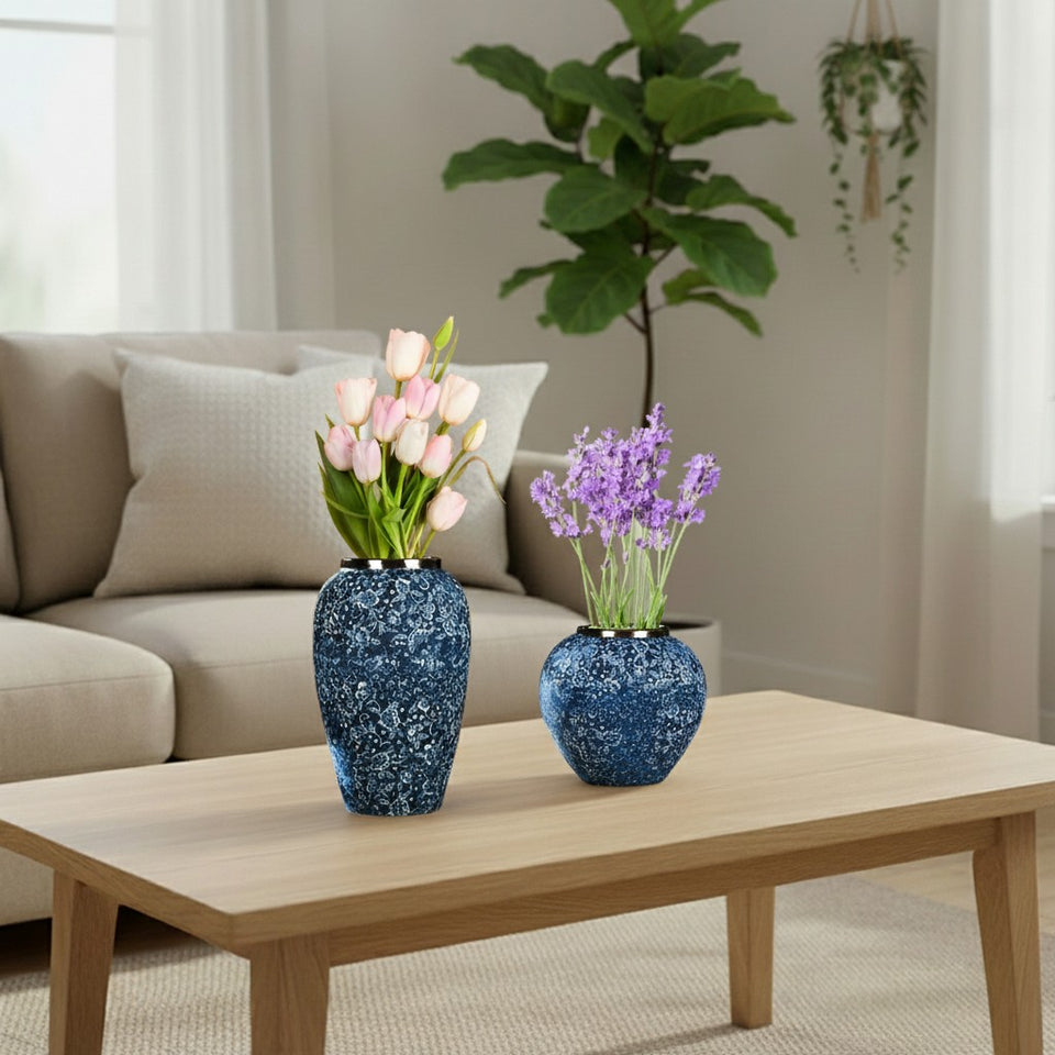 SOGA Home & Living Bundle – Blue with White Mini Floral Ceramic Vases for Elegant Home Decor