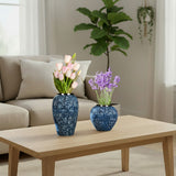 SOGA Home & Living Bundle – Blue with White Mini Floral Ceramic Vases for Elegant Home Decor