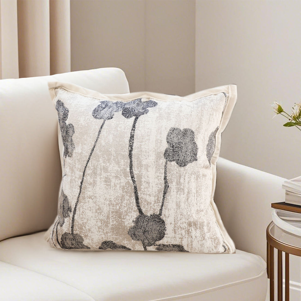 SOGA 45cm Modern Gray Floral Stem Pattern Contemporary Throw Pillow