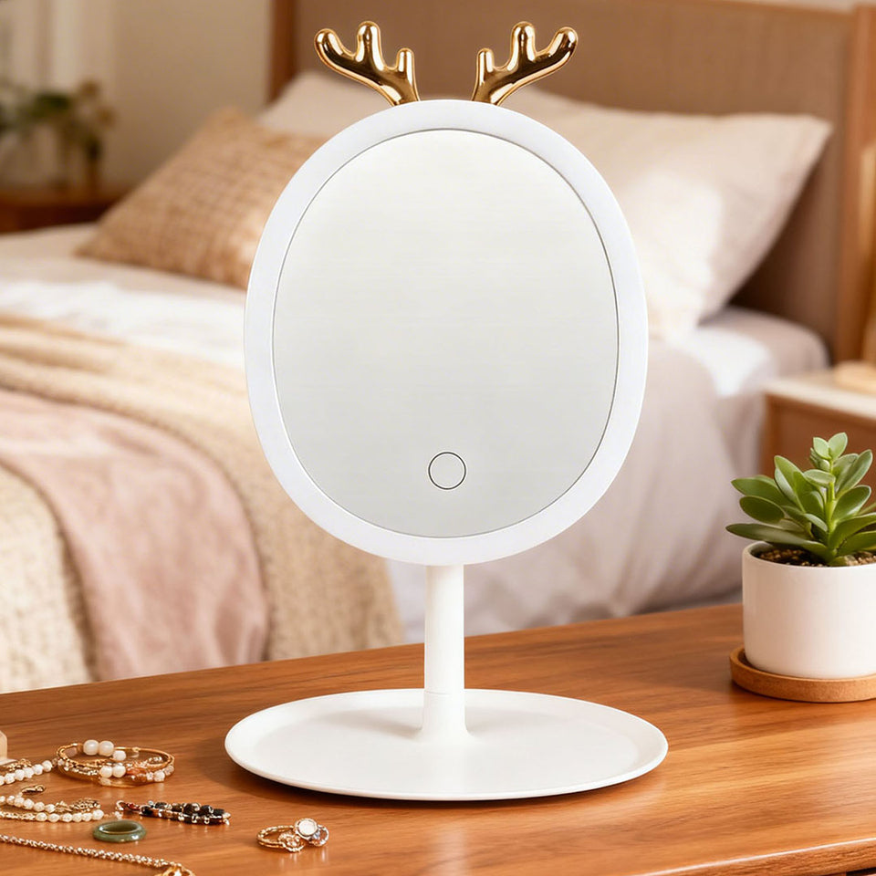 SOGA White Antler LED Light Makeup Mirror Tabletop Vanity Home Decor