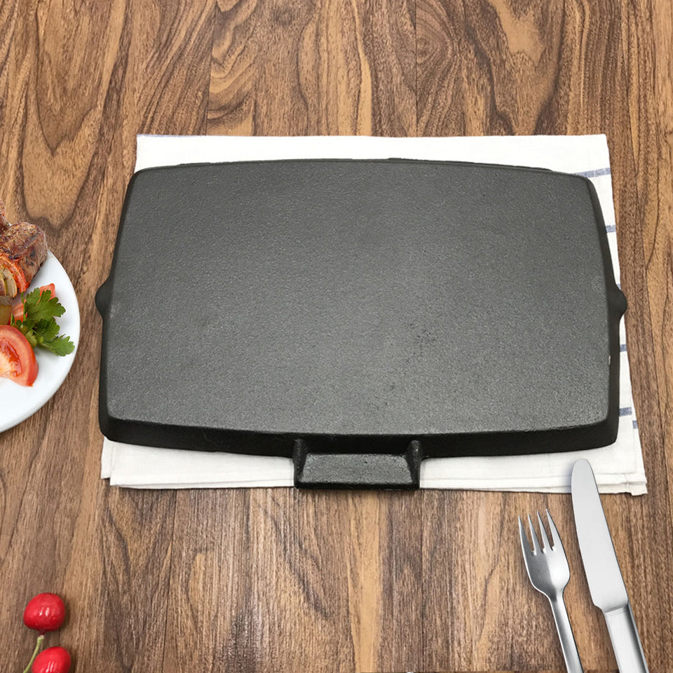 SOGA 20.5cm Rectangular Cast Iron Griddle Pan with Folding Wooden Handle