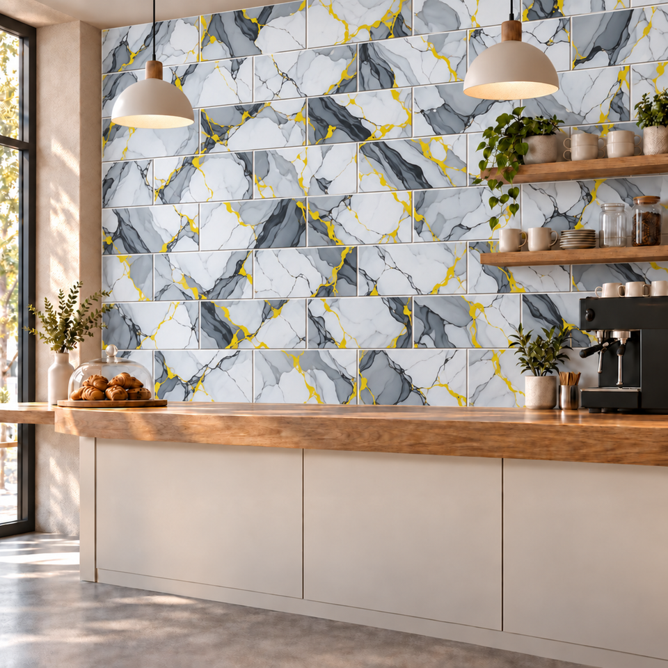 SOGA Peel & Stick Floor and Wall Tiles 30 x 30cm 10 Pack Blue Agate Faux Marble