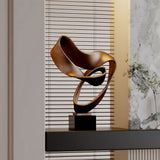 SOGA 45cm Bronze Abstract Sculpture Modern Ribbon Art with Black Base for Home Decor