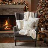 SOGA Christmas Bundle – White Chenille Throw Blanket & Festive Gold Accent Holiday Pillows