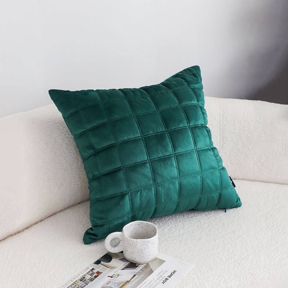 SOGA 2X Quilted Cushion 50cm Emerald Green Grid Pattern Soft Padded Decorative Throw Pillow
