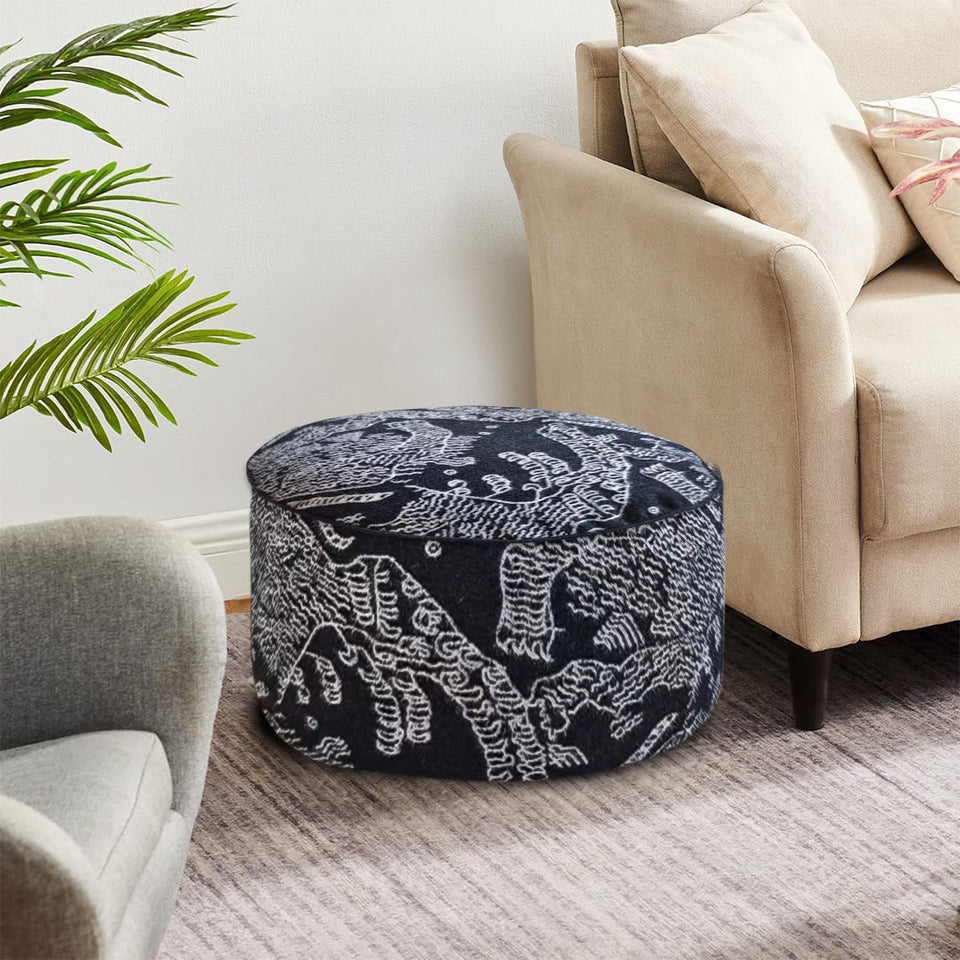 SOGA 2X 50x30cm Black Round Soft Pouffe Seat Cushion Elegant Home Accent Décor Stylish Footstool