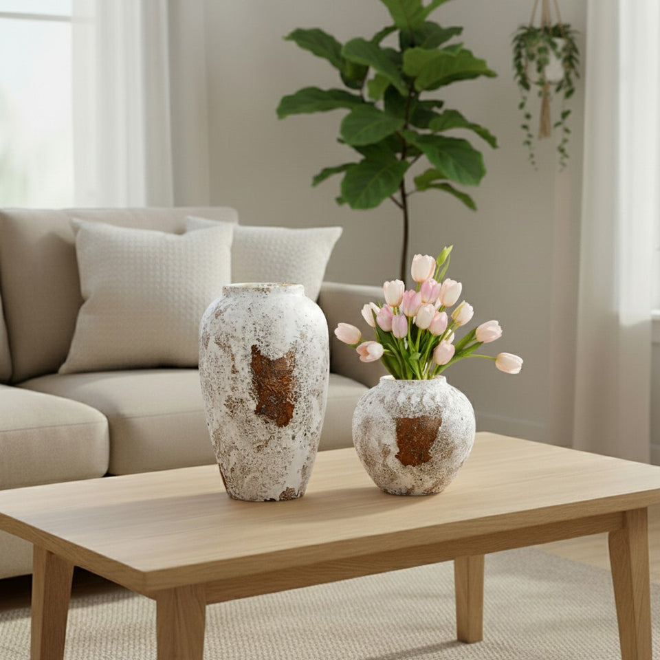 SOGA Home & Living Bundle – Gradient White Ceramic Flower Vases for Elegant Home Decor