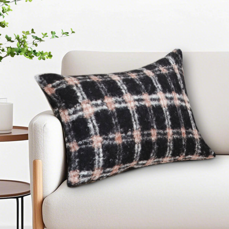SOGA 35cm Modern Plaid Pattern Blush Pink Gray Decorative Throw Pillow
