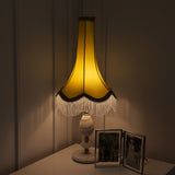 SOGA 2X Jade Stone Base Table Lamp Vintage Yellow Shade Tassel Fringe Bedside Desk Light