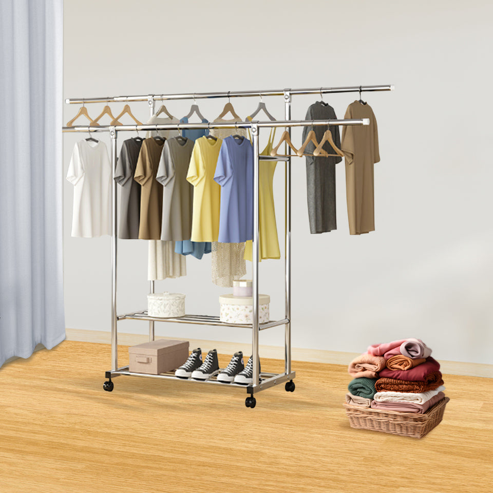 SOGA 2X 200cm Stainless Steel Floor-Standing Clothes Rack - Durable and Space-Saving Laundry Organizer