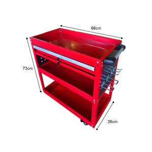 SOGA 3-Tier Red Tool Storage Cart with Drawer & Hooks