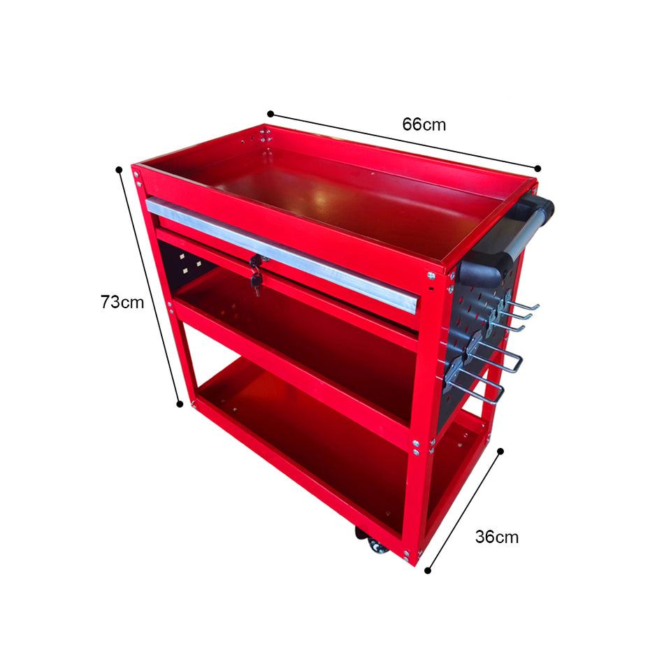 SOGA 3-Tier Red Tool Storage Cart with Drawer & Hooks