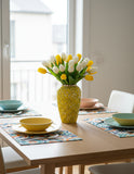 SOGA 30x19cm Yellow with White Mini Floral Medium Ceramic Flower Vase Elegant Living Room Home Decor