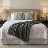 SOGA Home & Living Bundle – 2 Wabi-Sabi Embroidered Leaf Pillow & Grey Striped Throw Blanket