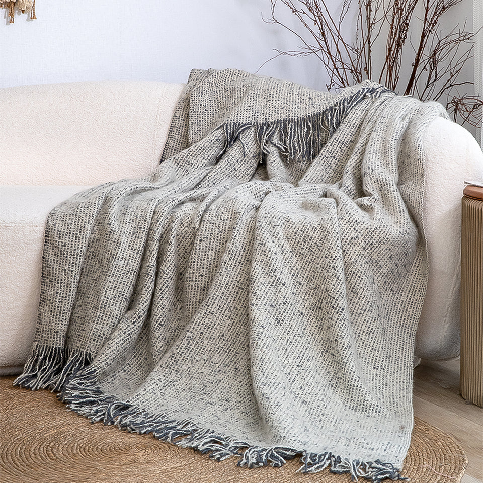 SOGA Soft  Light Beige Tassel Throw Blanket 160x200cm Soft Polyester