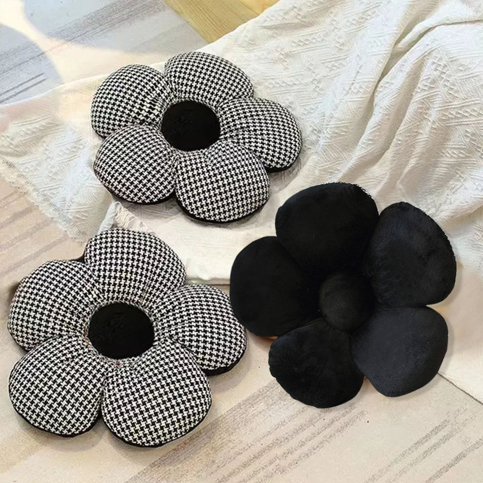 SOGA 2X Black Flower Cushion Shaped for Floor and Sitting Throw Pillow