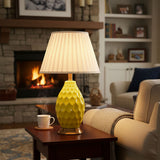 SOGA 2X Textured Ceramic Oval Table Lamp with Gold Metal Base Yellow