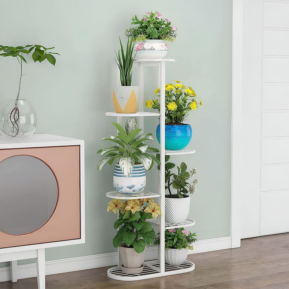 SOGA 8-Tier 9-Pot White Metal Plant Rack Flowerpot Display Stand