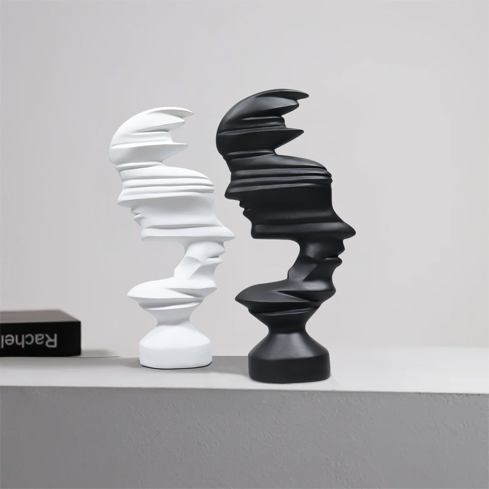 SOGA 44cm White Dual-Face Resin Sculpture Modern Abstract Art Accent for Home Decor