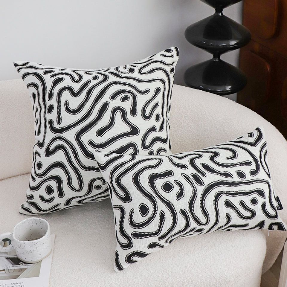 SOGA 2X 50cm Black White Abstract Swirl Pattern Decorative Throw Pillow