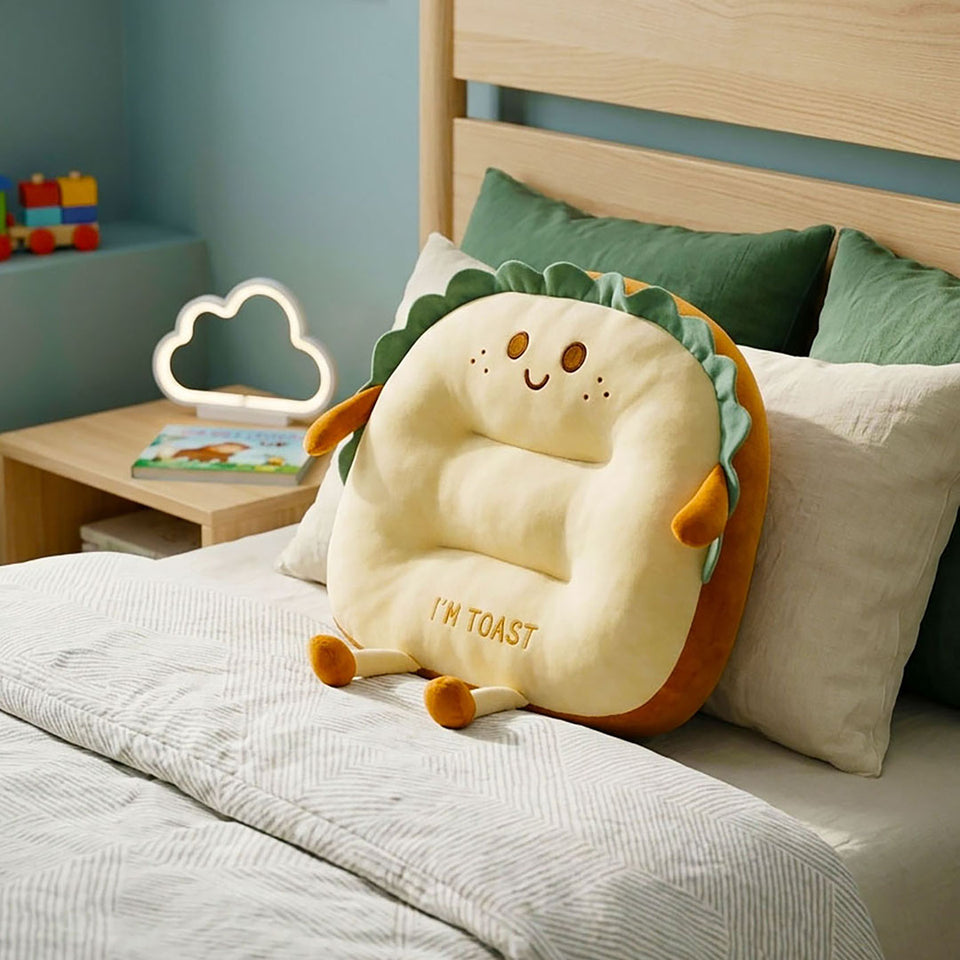 SOGA 2X Smiley Face Toast Bread Cushion Stuffed Car Seat Plush Cartoon Back Support Pillow Home Decor