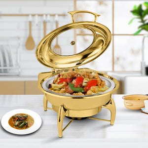SOGA 2X Gold Plated Stainless Steel Round Chafing Dish Tray Buffet Cater Food Warmer Chafer with Top Lid