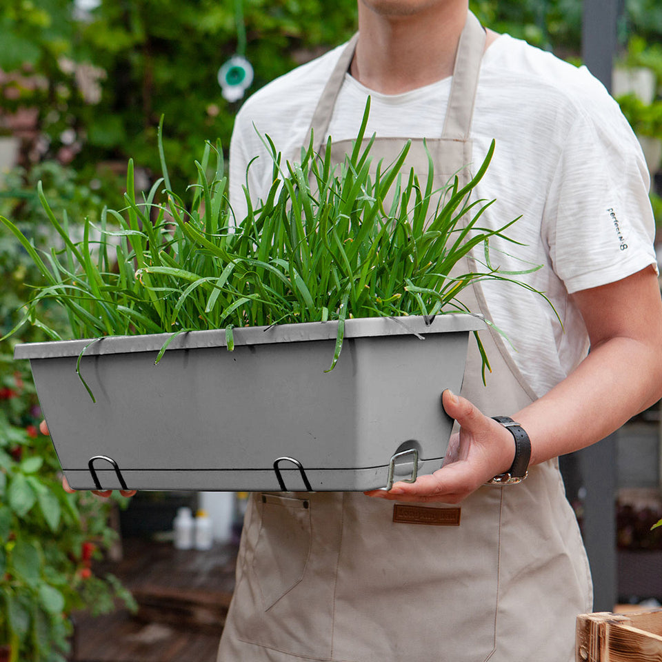 SOGA 49.5cm Gray Rectangular Planter Vegetable Herb Flower Outdoor Plastic Box with Holder Balcony Garden Decor Set of 2