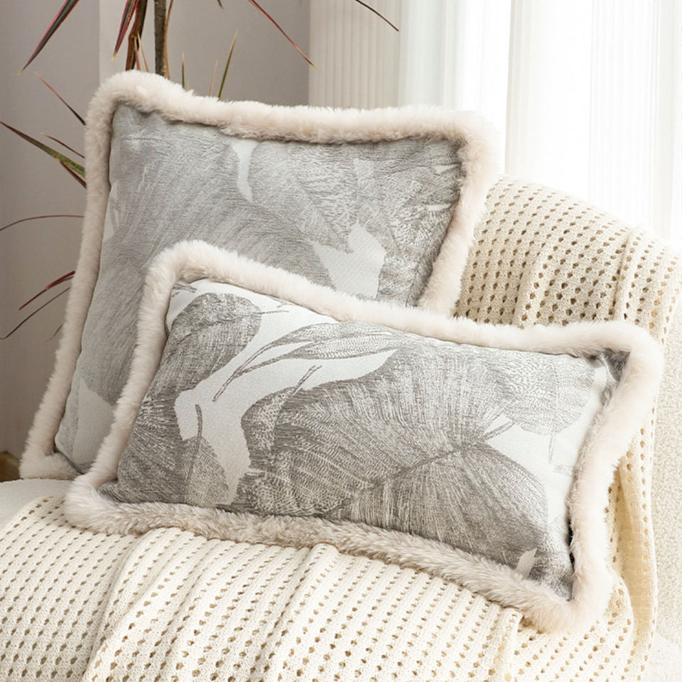SOGA 30cm Wabi-sabi Rectangular Raised Embroidery Leaf & Lumbar Throw Pillow