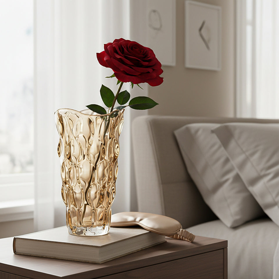 SOGA 29.8cm Golden Amber Glass Crystal Vase Elegant Modern Home Decor