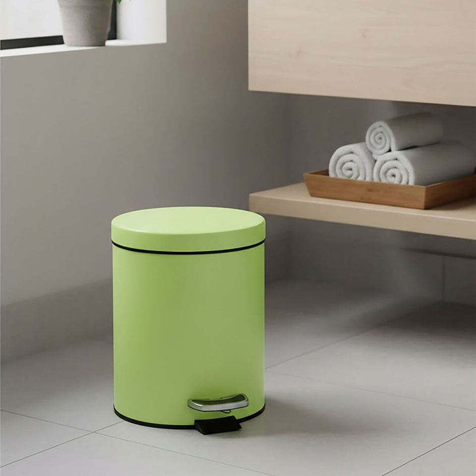 SOGA Foot Pedal Stainless Steel Rubbish Recycling Garbage Waste Trash Bin Round 7L Green