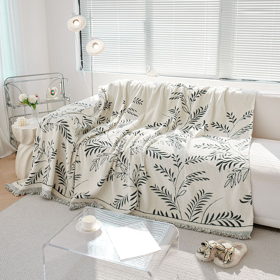 SOGA Four-seater White Sofa Cover Leaf Print 180x420cm Polyester