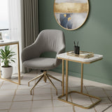 SOGA Home & Living Bundle – White Stone Side Table & Gold Mirror Tray Organizer for Home