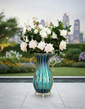 SOGA 51cm Blue Glass Tall Floor Vase with 12pcs White Artificial Fake Flower Set