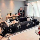 SOGA Three-seater Black Sofa Cover Leopard Print 180x340cm Polyester