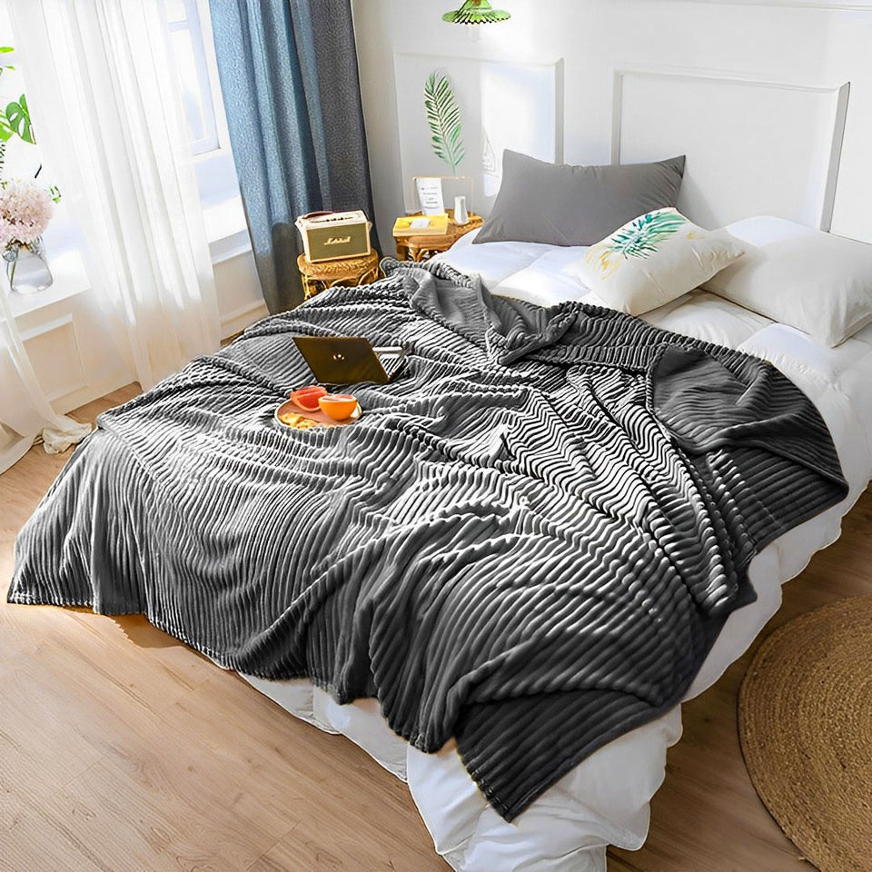 SOGA Grey Throw Blanket Warm Cozy Striped Pattern Thin Flannel Coverlet Fleece Bed Sofa Comforter