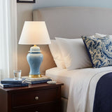 SOGA 4X Oval Ceramic Table Lamp with Gold Metal Base Desk Lamp Blue